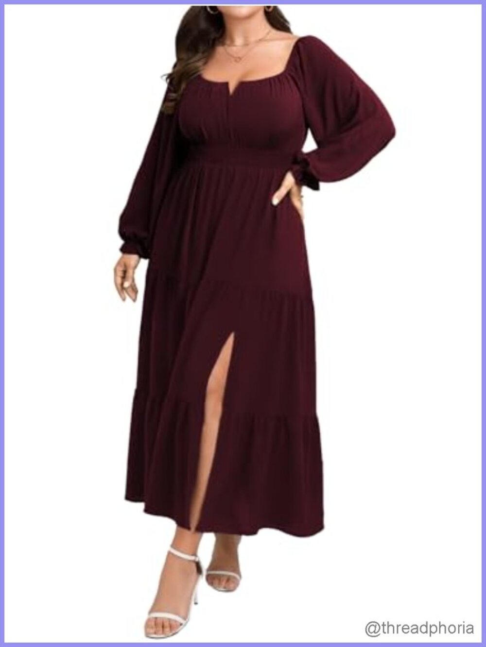 Plus Size Formal Maxi Dress Long Sleeve Square Neck A Line Tiered Wedding Guest